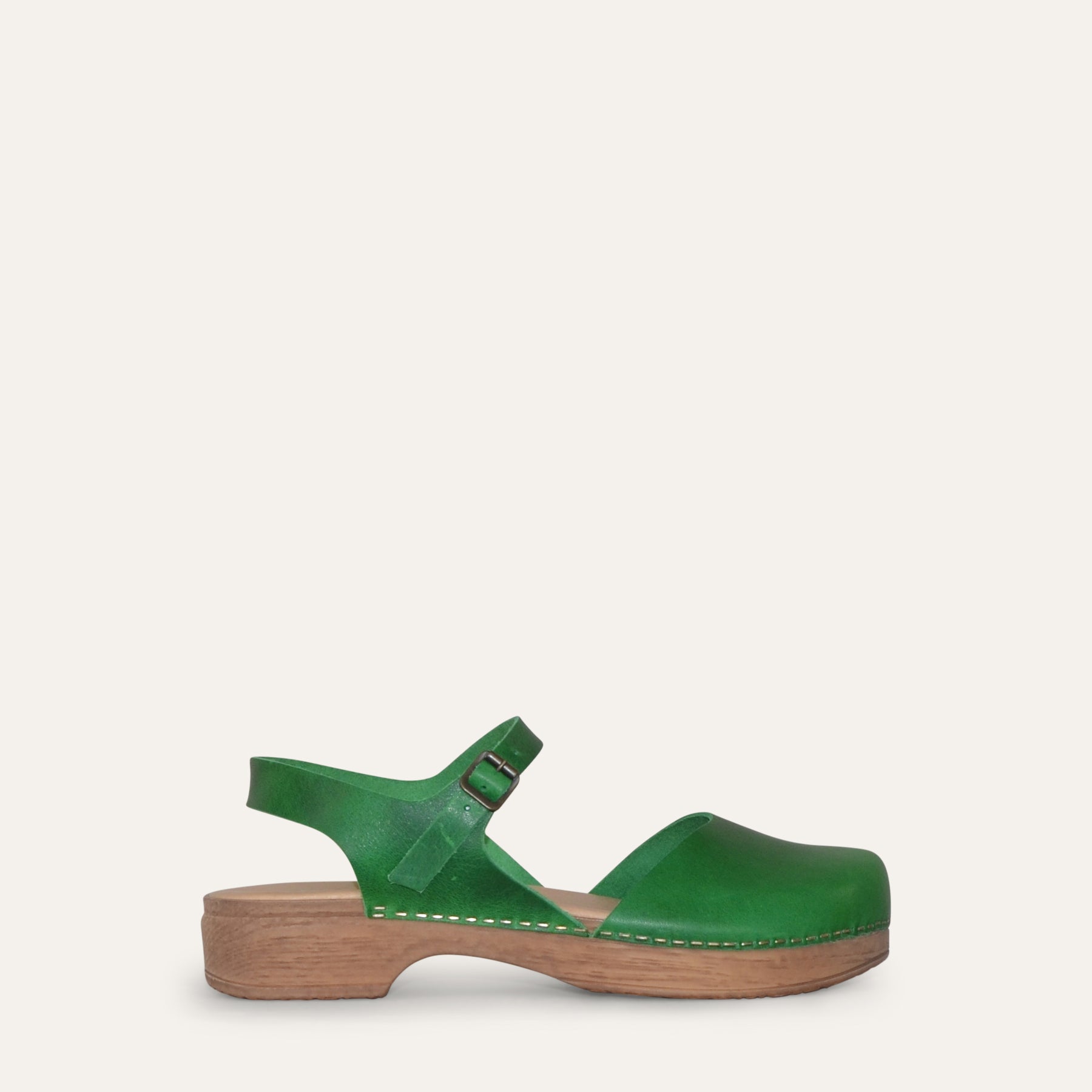 Diana green leather Mary Jane clog low, Calou Stockholm