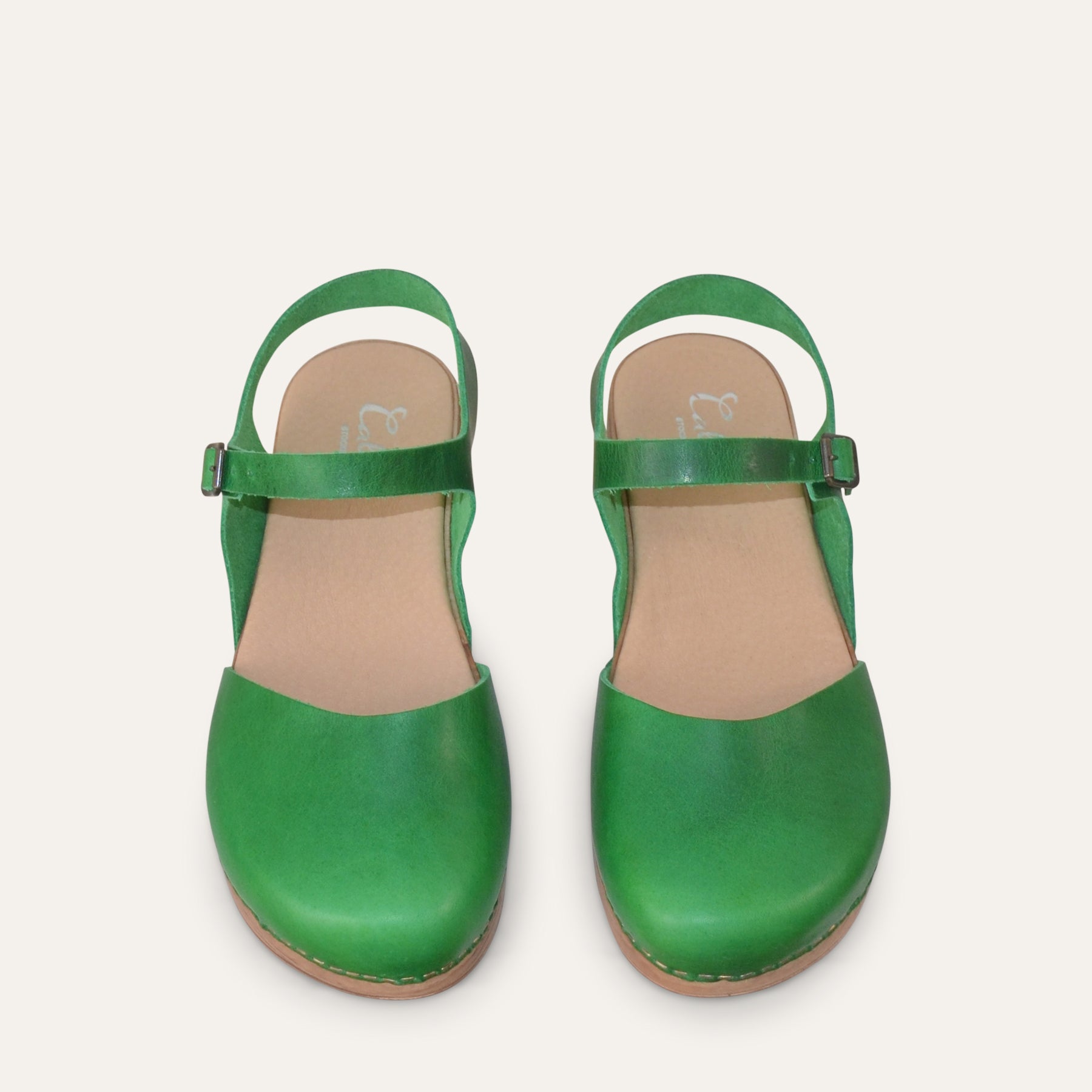 Diana green leather Mary Jane clogs, Calou Stockholm