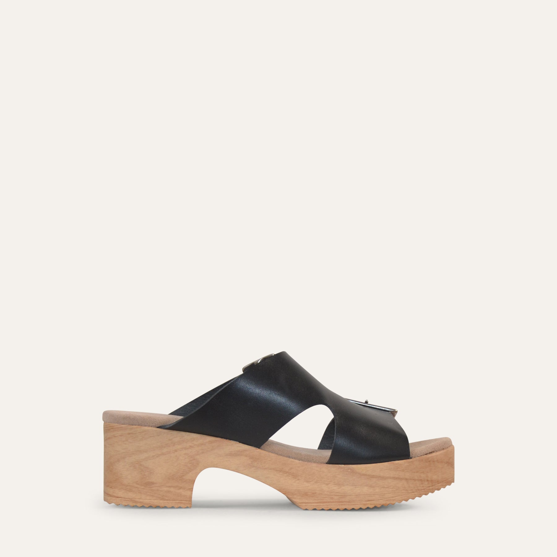 Noor black leather clog sandal, Calou Stockholm