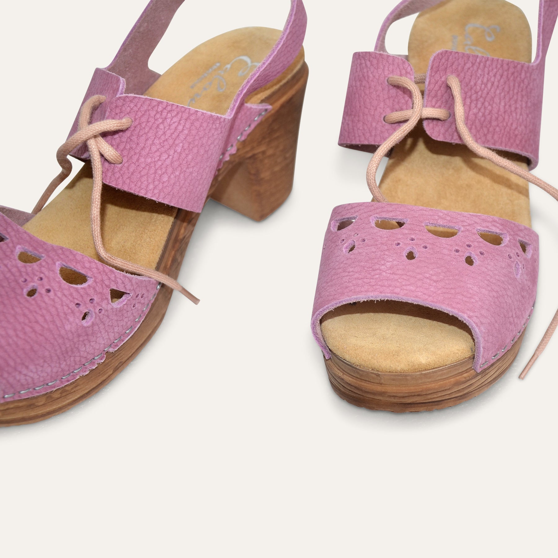 Frontview Purple clogs with cutout detail on flexible soles by Calou