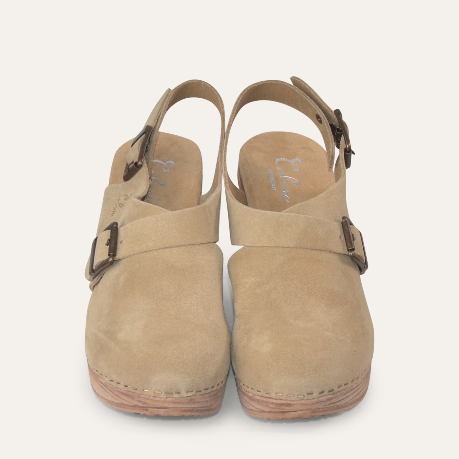 Astrid beige suede clogs Calou Stockholm