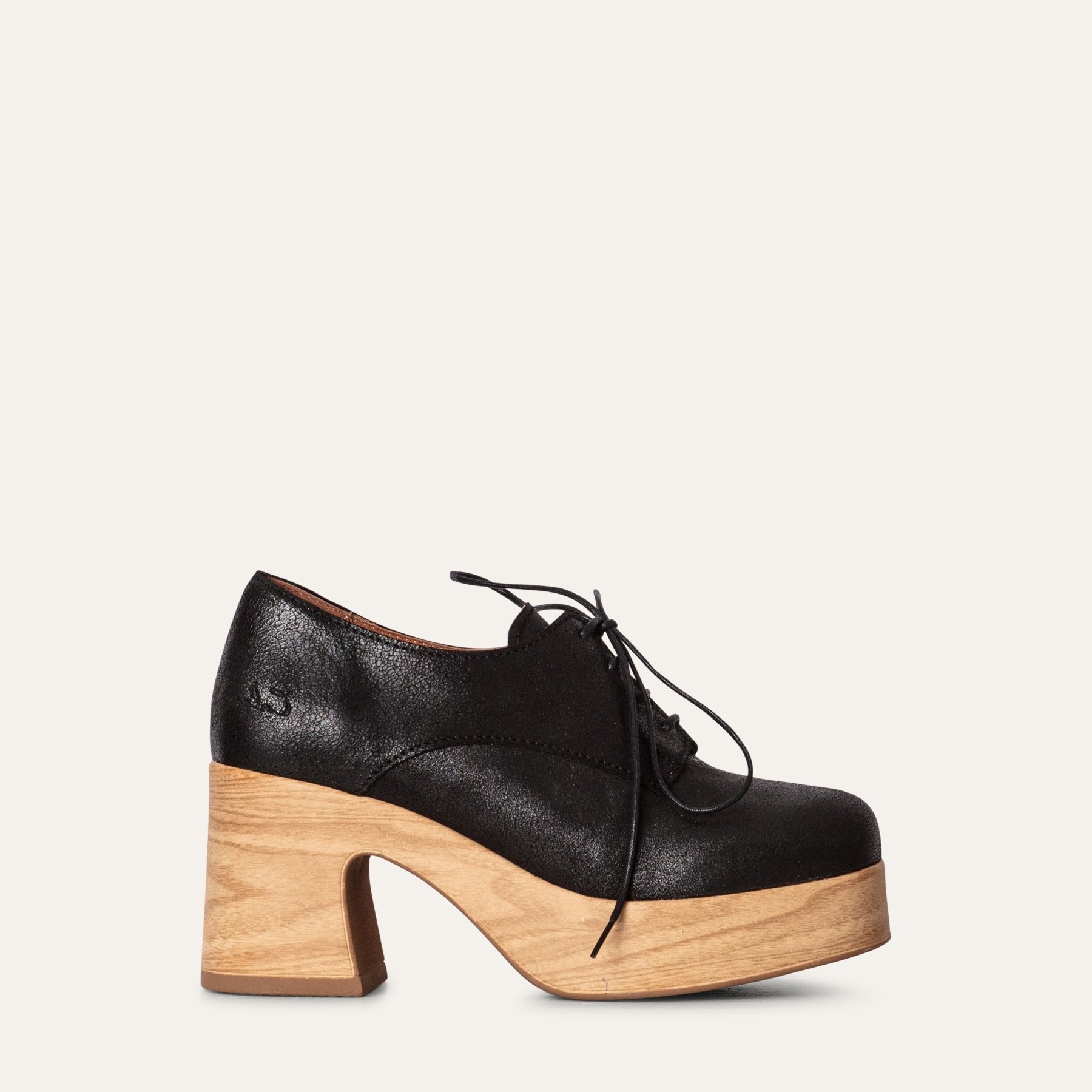 Britta black leather lace-up clog shoe Calou