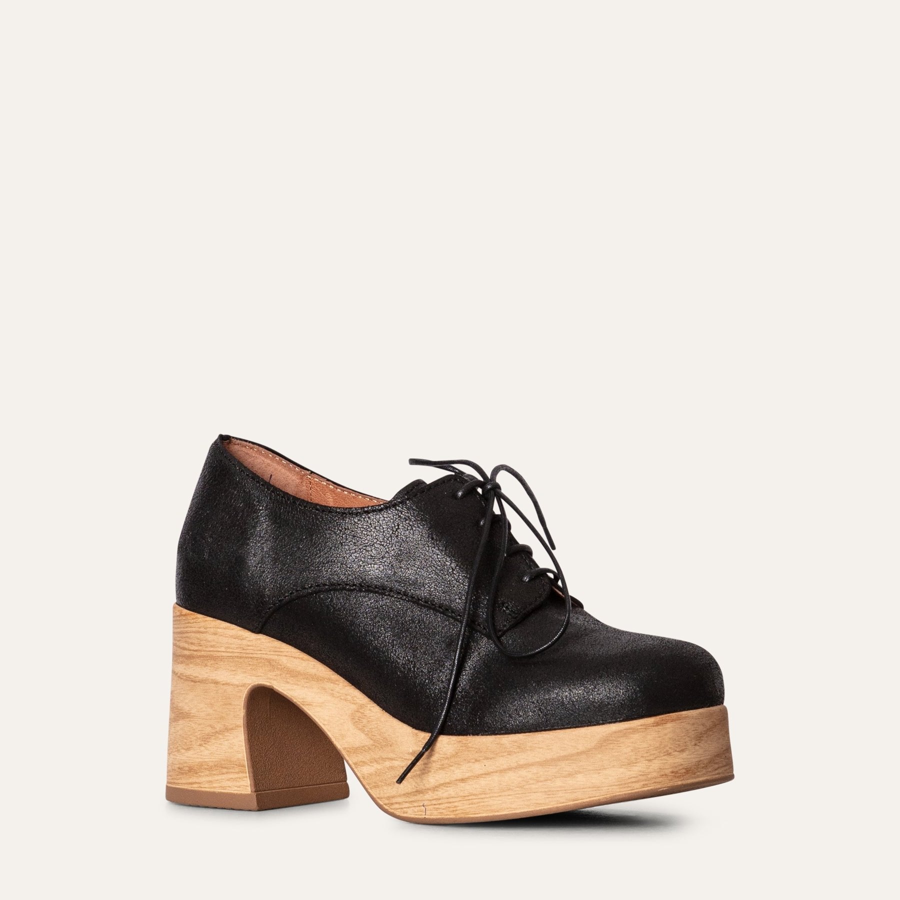 Britta black leather lace-up clog shoe Calou Stockholm