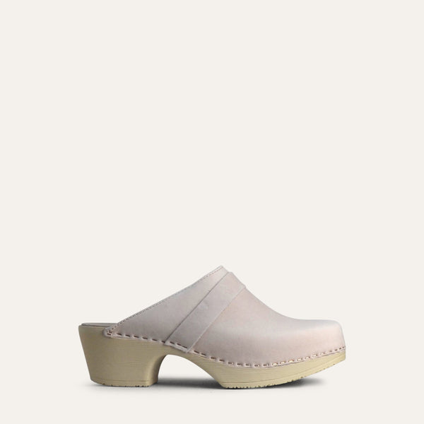 Gina Suede Clog Heels in White | Altar'd State