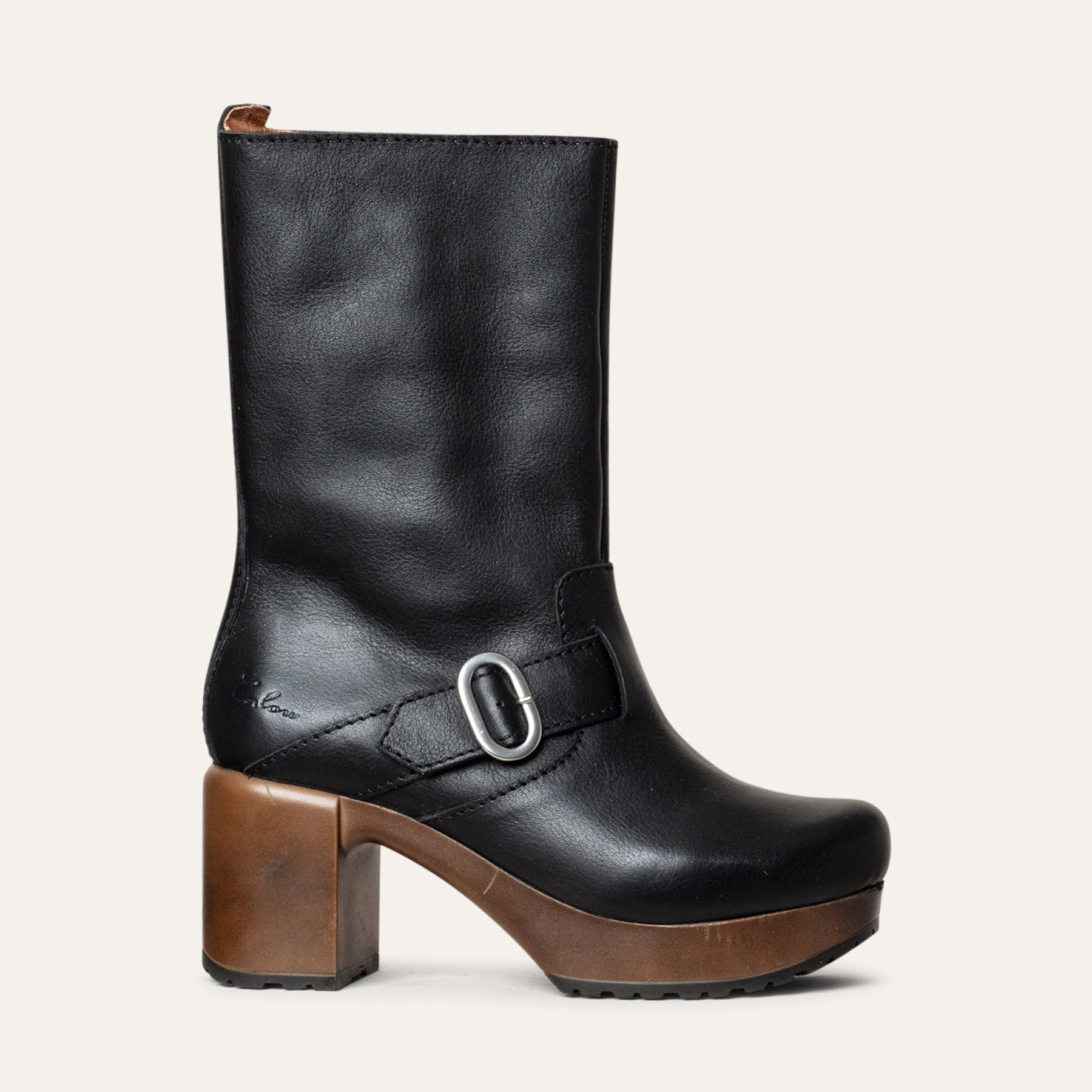 Juni black leather clog boot,  calou stockholm