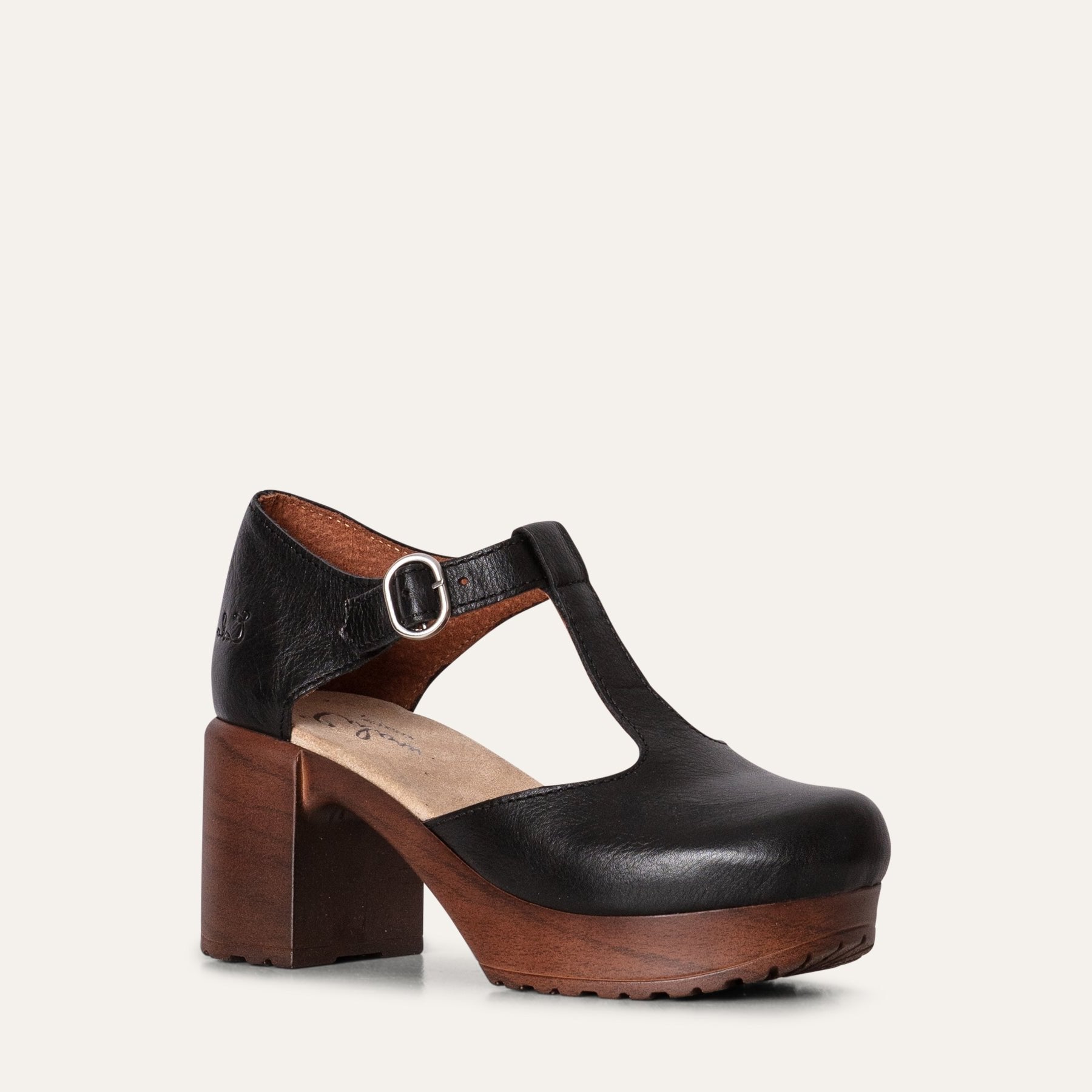 Kerstin black leather clog shoe Calou