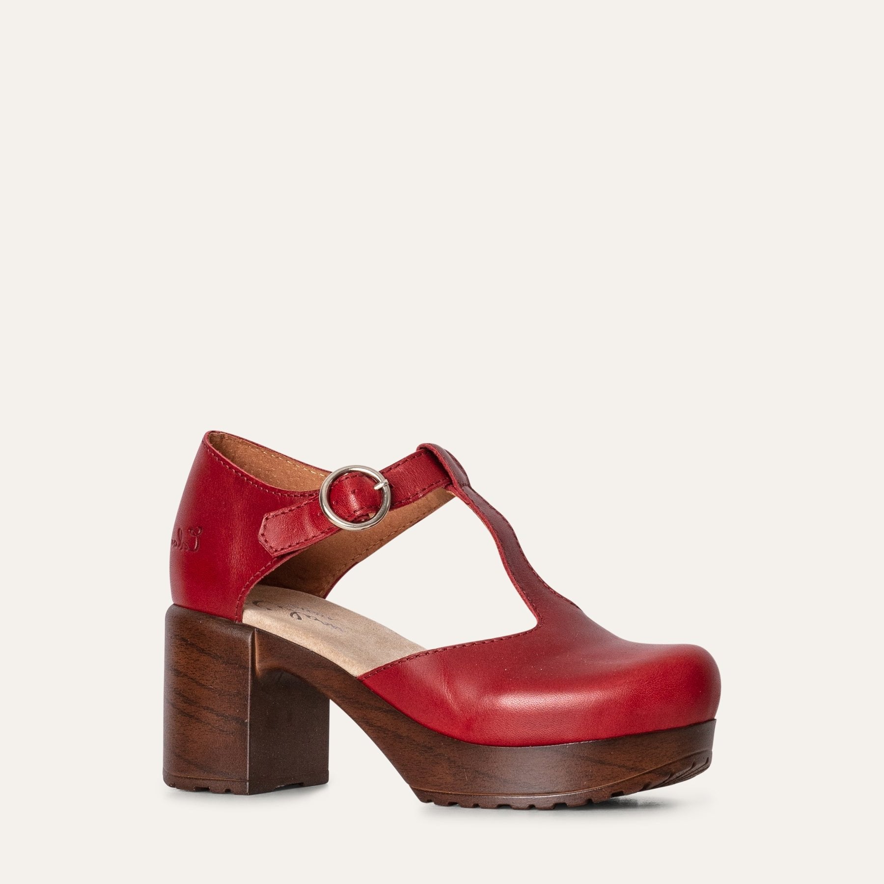 Kerstin red leather T-strap clog shoe Calou