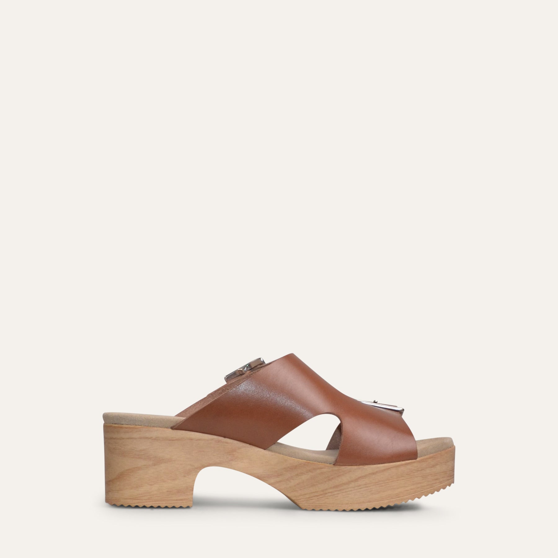 Noor brown leather clog sandal inside Calou