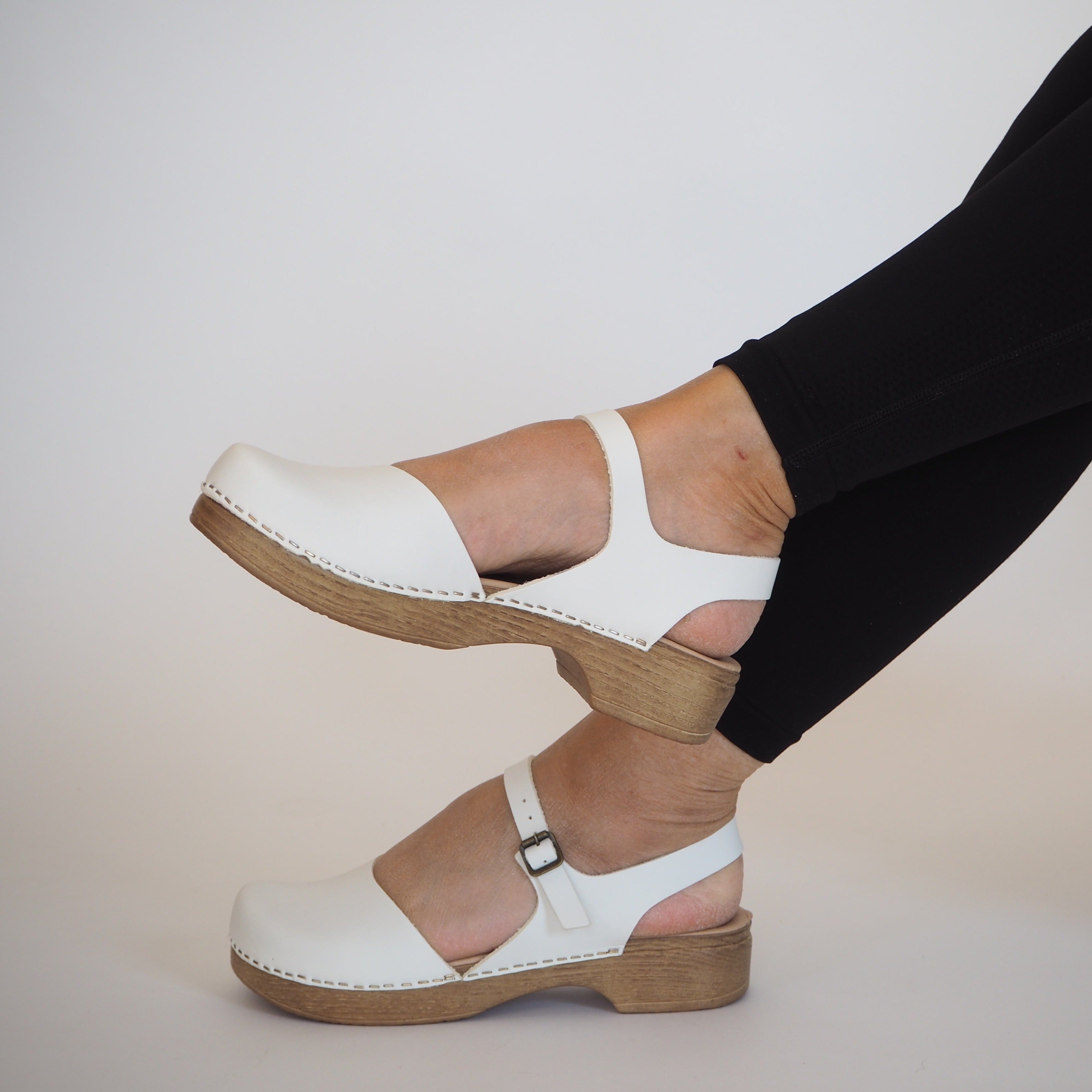 Diana white leather soft clog
