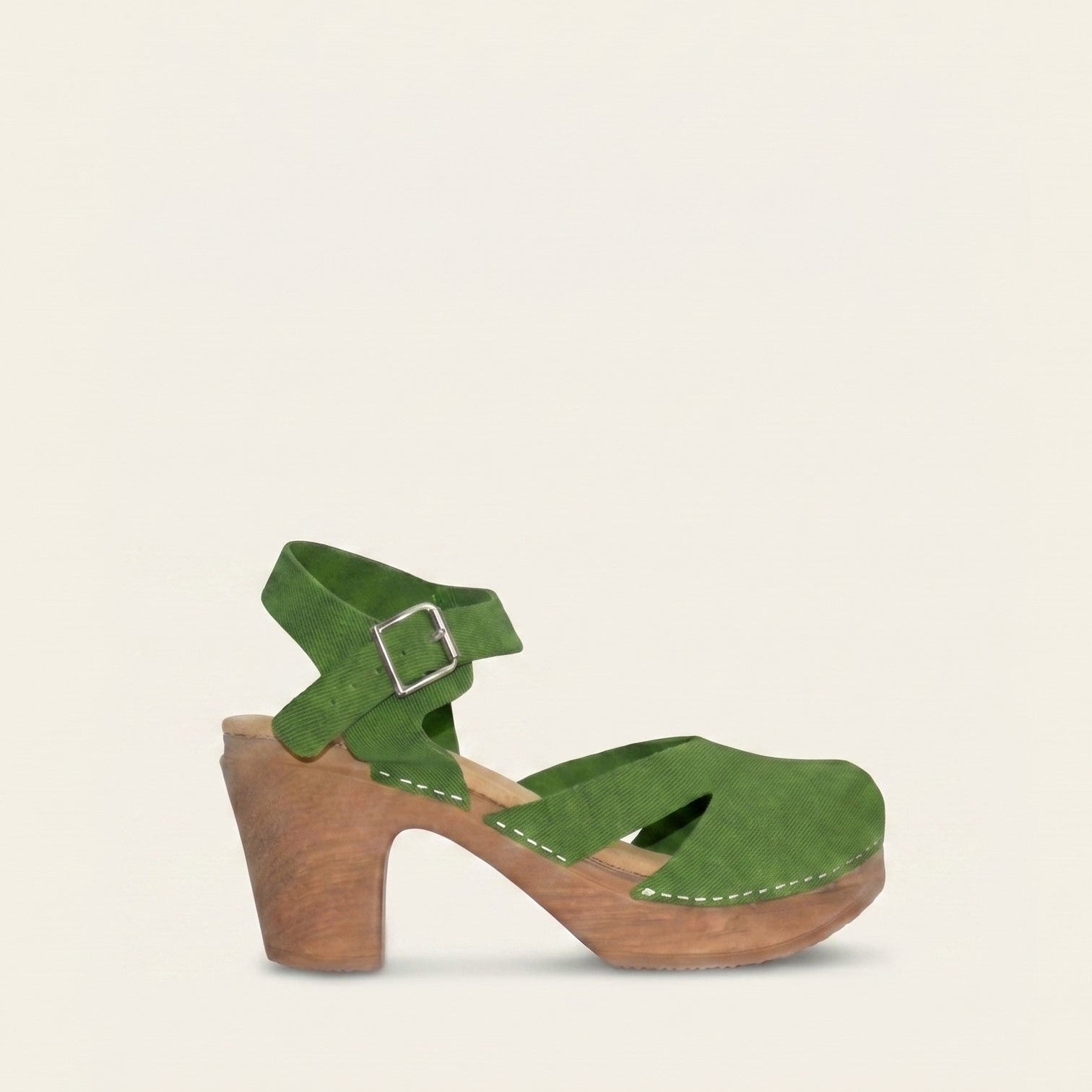Calou Penny green suede Mary Jane clog on soft flexible sole