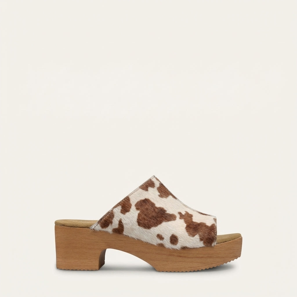 Calou Tina clog mule cow printed ponyskin on soft flexible sole