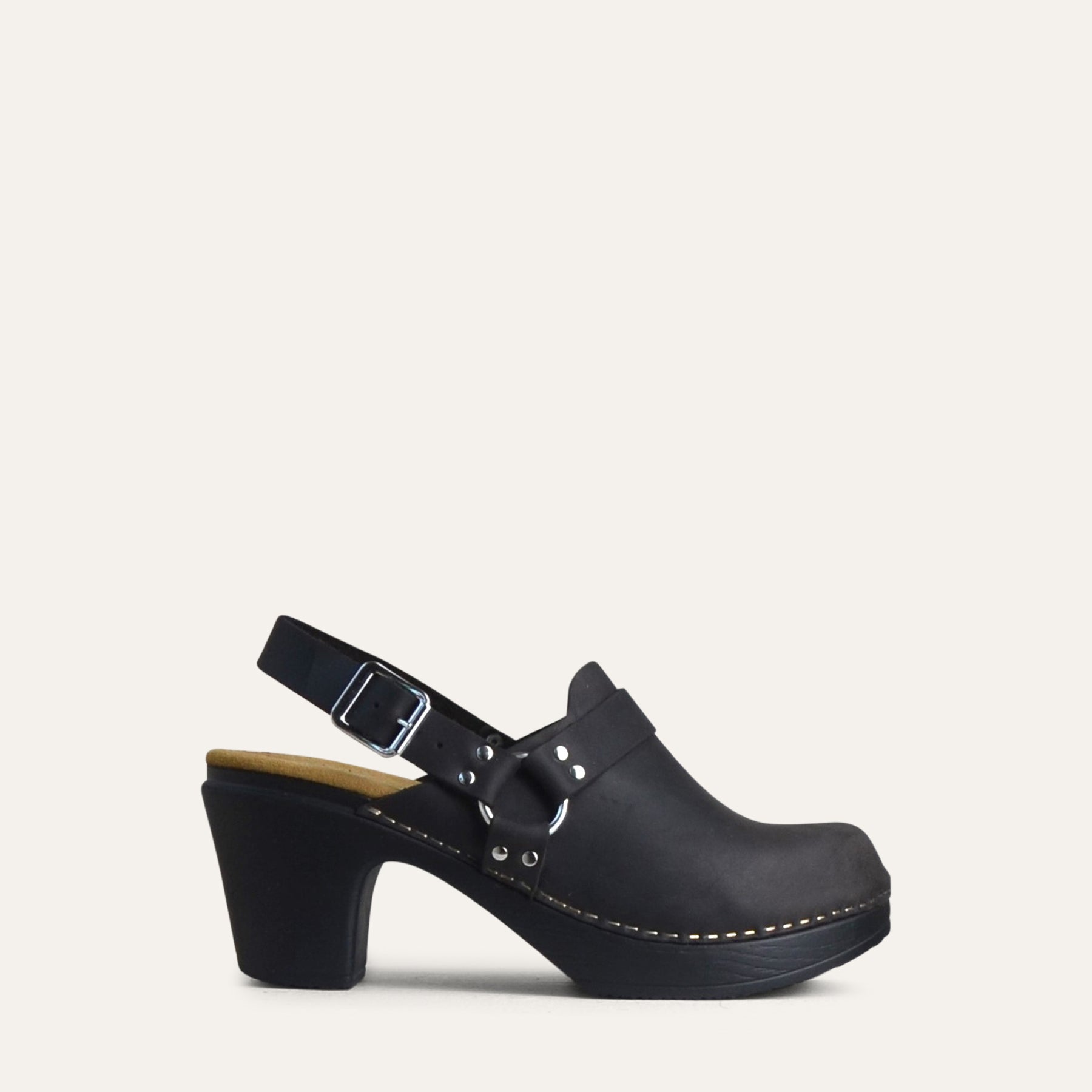 Tindra black leather slingback clog, Calou Stockholm